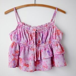 Wild Fable Babydoll Peplum Top S Pink Fairy Ruffle Tiered Butterfly Cottagecore